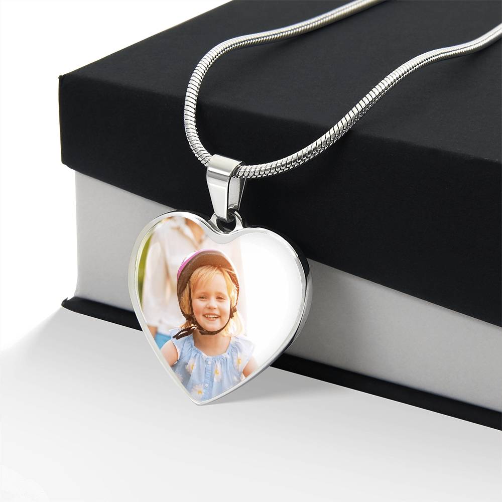 Collier cœur avec photo — gravé au dos