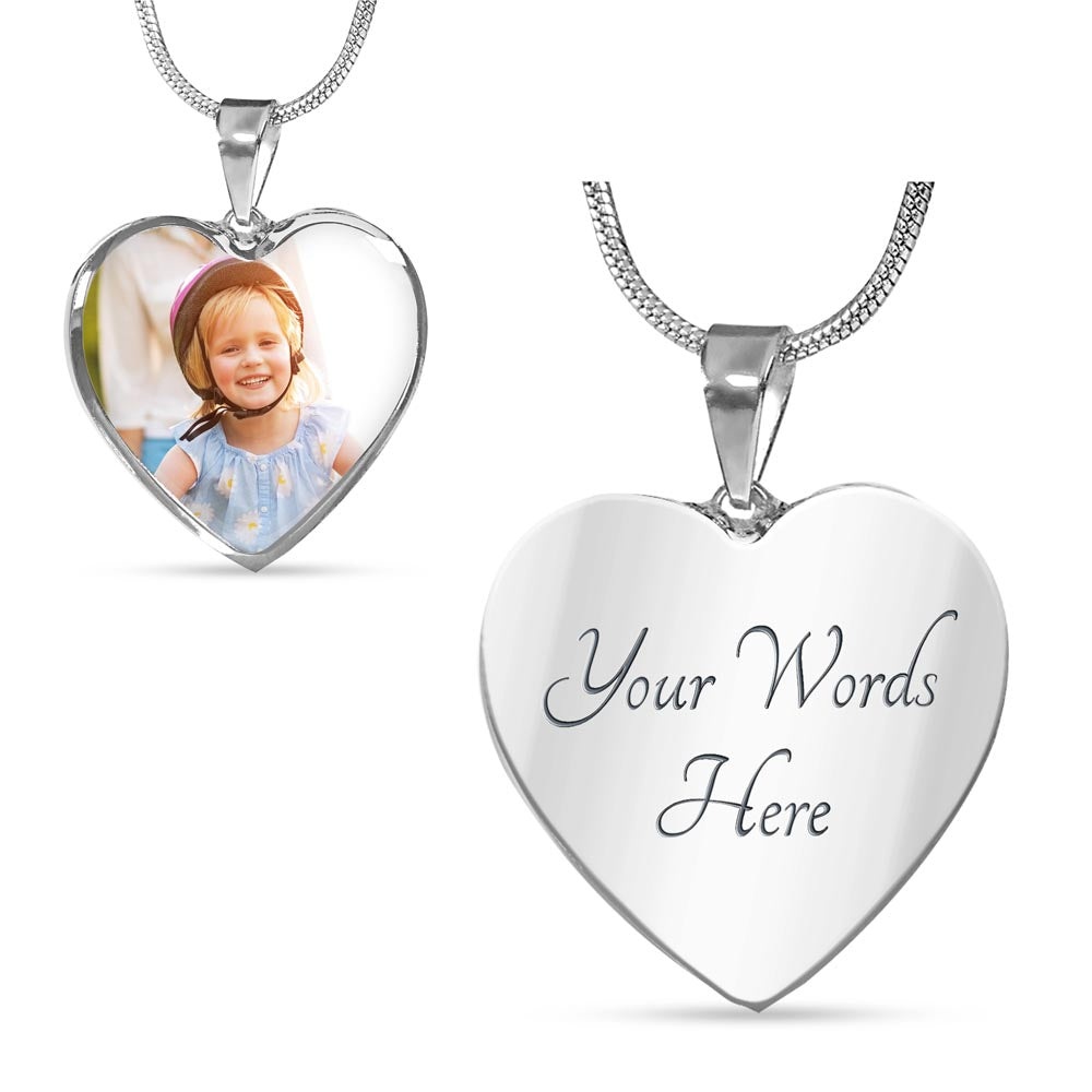 Collier cœur avec photo — gravé au dos