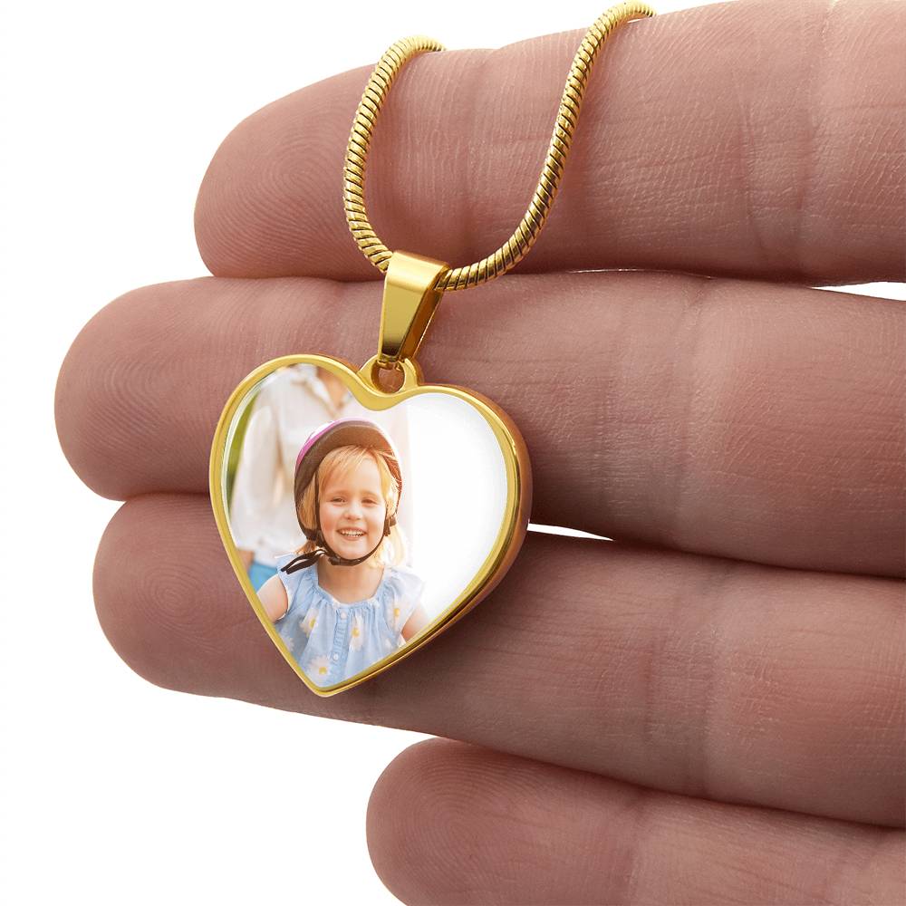 Collier cœur avec photo — gravé au dos