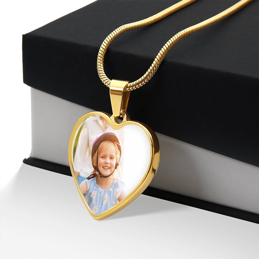 Collier cœur avec photo — gravé au dos
