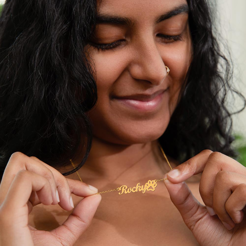 Collier prénom avec empreinte de patte — personnalisé