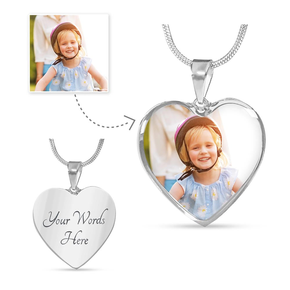 Collier cœur avec photo — gravé au dos