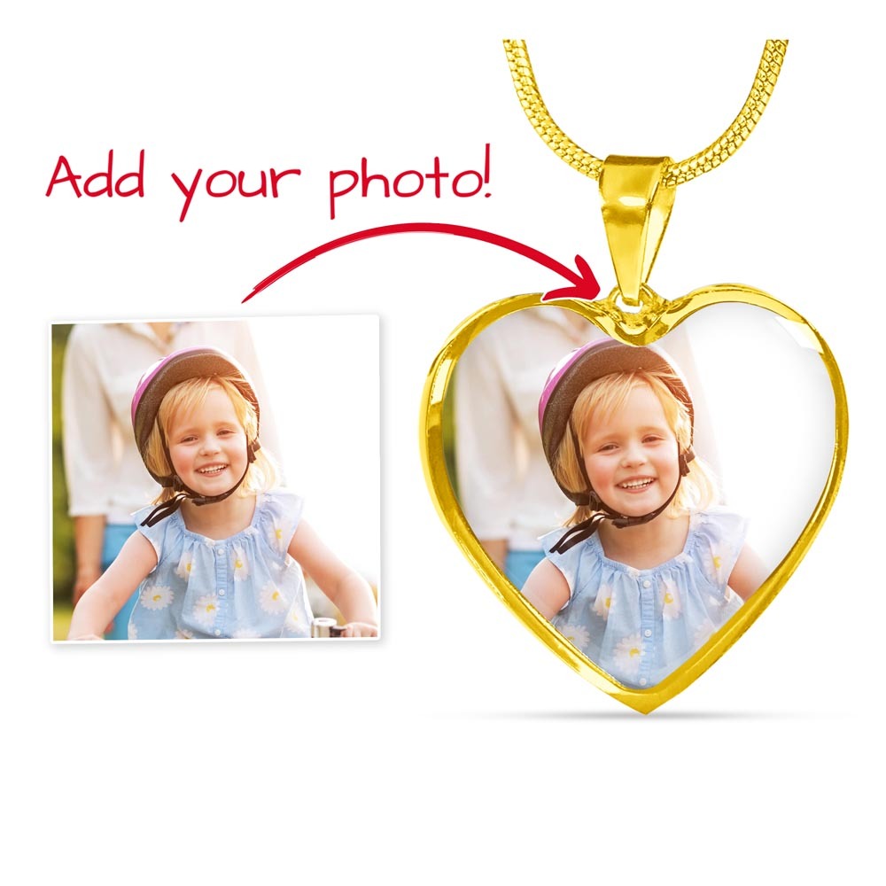 Collier cœur avec photo — gravé au dos