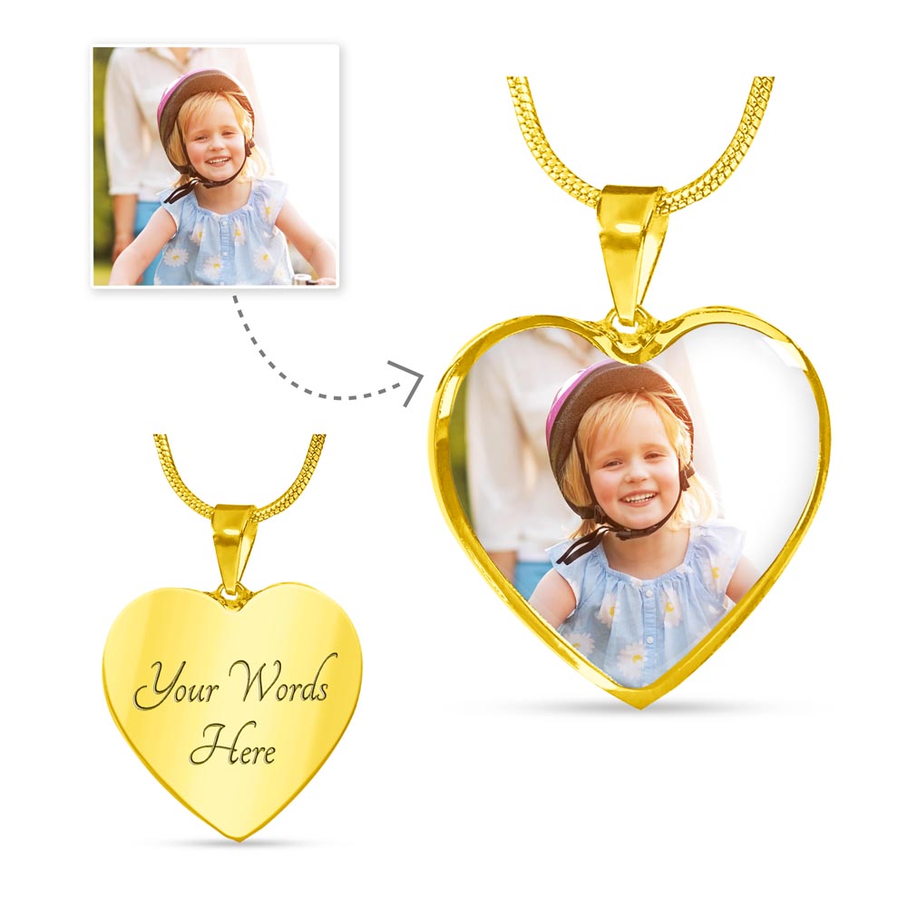 Collier cœur avec photo — gravé au dos