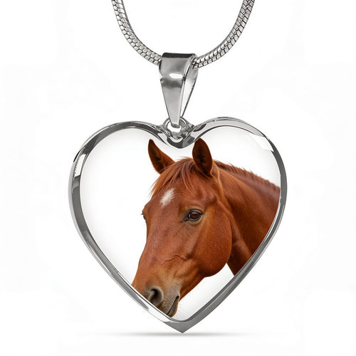 Collier pendentif cœur en acier avec la photo d'un cheval