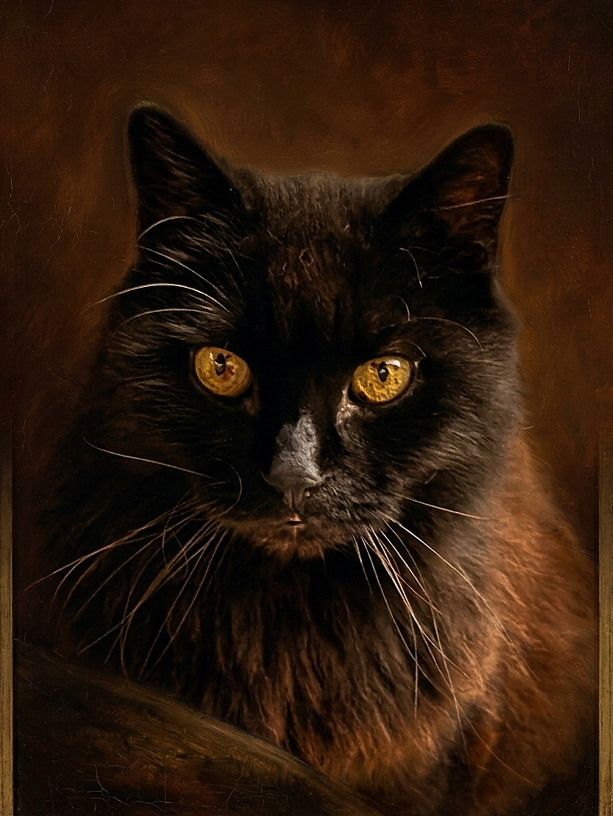 Portrait de Nanouche, chat noir a poil long, style Grand Maitre sans cadre