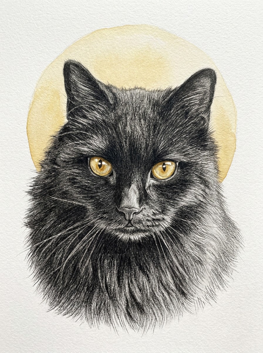 Portrait de chat style Fusain dore