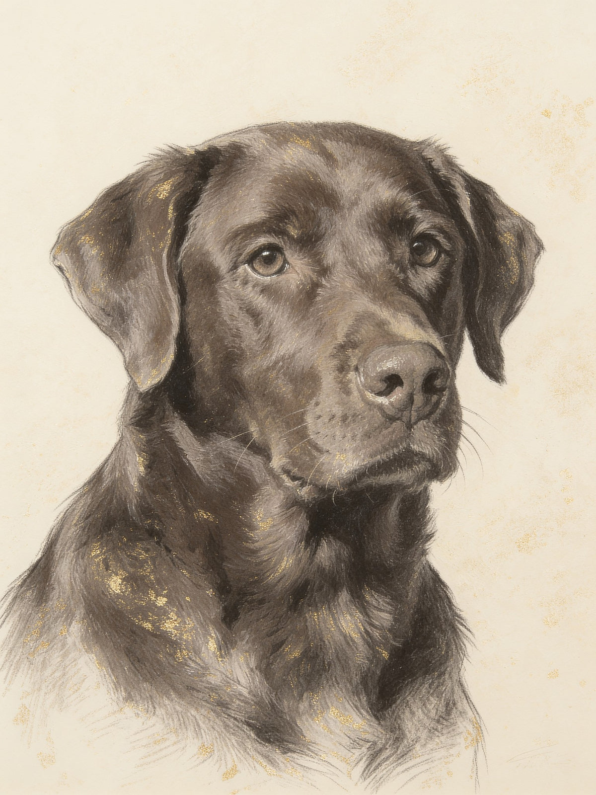 Portrait de labrador chocolat style Fusain doré