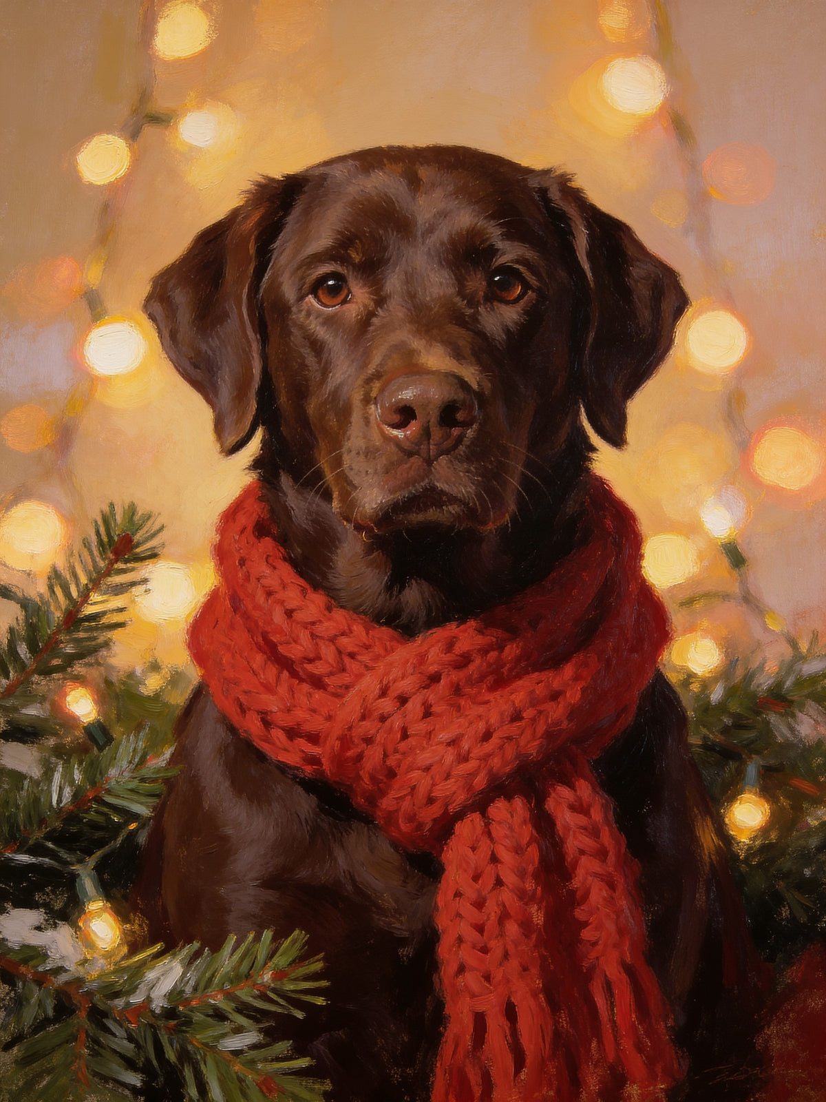 Portrait de labrador chocolat édition Noël